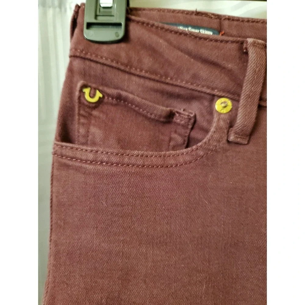 True Religion Jeans Womens 28 Maroon‎ Halle Mid Rise Super Skinny